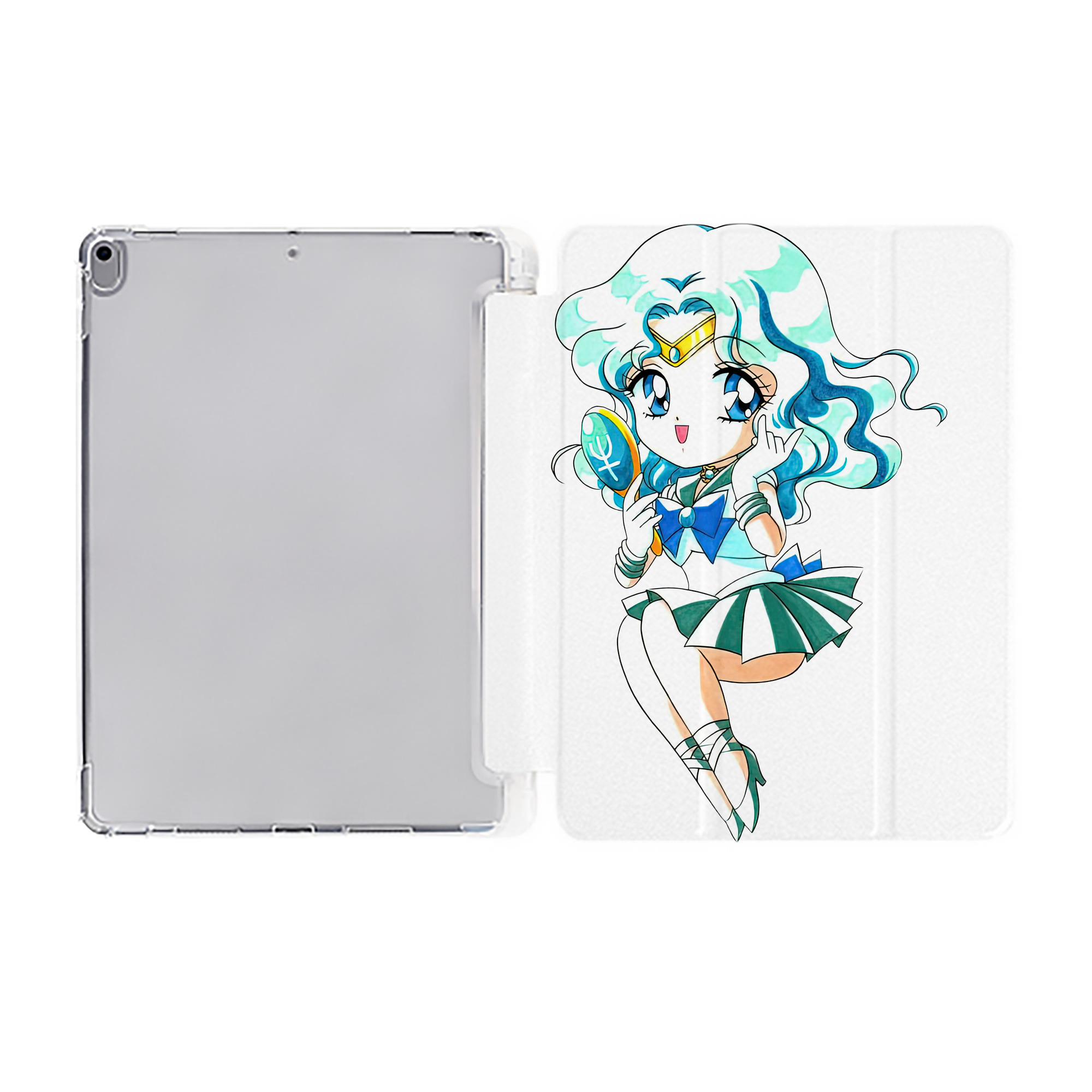 （画像用） 美少女戦士セーラームーン 海王 みちる（かいおう みちる） Sailor Moon Kaiou Michiru IPad ケース ペン収納付き 三つ折りスタンド PUレザー×シリコン 対応機種9.5/10.5/10.9インチ